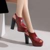 imageSHEMEE Womens Peep Toe Chunky High Heels Platform Sandals Shoes Summer Opentoe Block Heeled Slingback Buckle SandaliasBurgundy