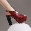 imageSHEMEE Womens Peep Toe Chunky High Heels Platform Sandals Shoes Summer Opentoe Block Heeled Slingback Buckle SandaliasBurgundy