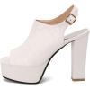 imageSHEMEE Womens Peep Toe Chunky High Heels Platform Sandals Shoes Summer Opentoe Block Heeled Slingback Buckle SandaliasWhite