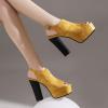 imageSHEMEE Womens Peep Toe Chunky High Heels Platform Sandals Shoes Summer Opentoe Block Heeled Slingback Buckle SandaliasYellow