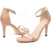 imageSHEMEE Womens Round Toe Stiletto High Heel Pump Sandals Ankle Strap Buckle Thin Heeled Summer ShoesNude