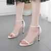 imageSHEMEE Womens Round Toe Stiletto High Heel Pump Sandals Ankle Strap Buckle Thin Heeled Summer ShoesWhite