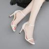 imageSHEMEE Womens Round Toe Stiletto High Heel Pump Sandals Ankle Strap Buckle Thin Heeled Summer ShoesWhite