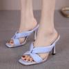 imageSHEMEE Womens Square Open Toe High Heeled Mule Sandals Shoes Summer Stiletto Heel Slip On SandaliasBlue