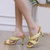imageSHEMEE Womens Square Open Toe High Heeled Mule Sandals Shoes Summer Stiletto Heel Slip On SandaliasYellow