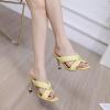 imageSHEMEE Womens Square Open Toe High Heeled Mule Sandals Shoes Summer Stiletto Heel Slip On SandaliasYellow