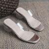 imageSHEMEE Womens Square Toe Clear Chunky Slides Mules Sandals Mid Block Heel Transparent Slippers Slip On ShoesSilver