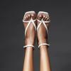 imageSHEMEE Womens Square Toe Kitten Heel Thong Sandals Stiletto Ankle Strap Buckle Thin High Heeled Summer ShoesBeige