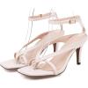 imageSHEMEE Womens Square Toe Kitten Heel Thong Sandals Stiletto Ankle Strap Buckle Thin High Heeled Summer ShoesBeige