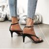 imageSHEMEE Womens Square Toe Kitten Heel Thong Sandals Stiletto Ankle Strap Buckle Thin High Heeled Summer ShoesBlack