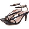 imageSHEMEE Womens Square Toe Kitten Heel Thong Sandals Stiletto Ankle Strap Buckle Thin High Heeled Summer ShoesBlack