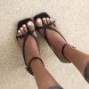 imageSHEMEE Womens Square Toe Kitten Heel Thong Sandals Stiletto Ankle Strap Buckle Thin High Heeled Summer ShoesBlack