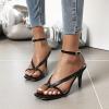 imageSHEMEE Womens Square Toe Kitten Heel Thong Sandals Stiletto Ankle Strap Buckle Thin High Heeled Summer ShoesBlack