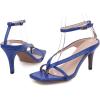 imageSHEMEE Womens Square Toe Kitten Heel Thong Sandals Stiletto Ankle Strap Buckle Thin High Heeled Summer ShoesBlue