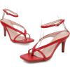 imageSHEMEE Womens Square Toe Kitten Heel Thong Sandals Stiletto Ankle Strap Buckle Thin High Heeled Summer ShoesRed