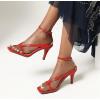 imageSHEMEE Womens Square Toe Kitten Heel Thong Sandals Stiletto Ankle Strap Buckle Thin High Heeled Summer ShoesRed