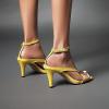 imageSHEMEE Womens Square Toe Kitten Heel Thong Sandals Stiletto Ankle Strap Buckle Thin High Heeled Summer ShoesYellow