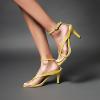 imageSHEMEE Womens Square Toe Kitten Heel Thong Sandals Stiletto Ankle Strap Buckle Thin High Heeled Summer ShoesYellow