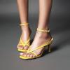 imageSHEMEE Womens Square Toe Kitten Heel Thong Sandals Stiletto Ankle Strap Buckle Thin High Heeled Summer ShoesYellow