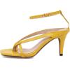 imageSHEMEE Womens Square Toe Kitten Heel Thong Sandals Stiletto Ankle Strap Buckle Thin High Heeled Summer ShoesYellow