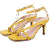imageSHEMEE Womens Square Toe Kitten Heel Thong Sandals Stiletto Ankle Strap Buckle Thin High Heeled Summer ShoesYellow