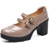 imageSHEMEE Womens Chunky Platform Patent Leather Mary Janes Pumps Buckle Ankle Strap Block High Heels Wingtip Oxfords Dress Shoes UniformApricot 1