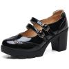 imageSHEMEE Womens Chunky Platform Patent Leather Mary Janes Pumps Buckle Ankle Strap Block High Heels Wingtip Oxfords Dress Shoes UniformBlack 1