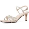 imageSHEMEE Womens Glitter Rhinestone Sparkly Kitten Heel Sandals Ankle Strap Buckle Strappy Summer ShoesBeige