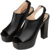 imageSHEMEE Womens Peep Toe Chunky Heeled Platform Sandals Shoes Summer Square Opentoe Block High Heels Slingback Elastic Back SandaliasBlack