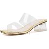imageSHEMEE Womens Square Toe Clear Chunky Slides Mules Sandals Mid Block Heel Transparent Slippers Slip On ShoesGold