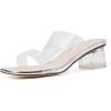 imageSHEMEE Womens Square Toe Clear Chunky Slides Mules Sandals Mid Block Heel Transparent Slippers Slip On ShoesSilver