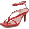 imageSHEMEE Womens Square Toe Kitten Heel Thong Sandals Stiletto Ankle Strap Buckle Thin High Heeled Summer ShoesRed
