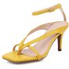 imageSHEMEE Womens Square Toe Kitten Heel Thong Sandals Stiletto Ankle Strap Buckle Thin High Heeled Summer ShoesYellow