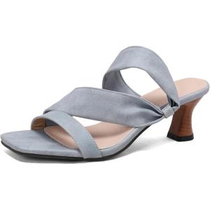imageSHEMEE Strappy Heels for Women Square Open Toe Kitten Heels Slide Sandals Heeled Casual Cutout SlipOn ShoesBlue