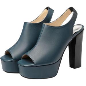 imageSHEMEE Womens Peep Toe Chunky Heeled Platform Sandals Shoes Summer Square Opentoe Block High Heels Slingback Elastic Back SandaliasBlue