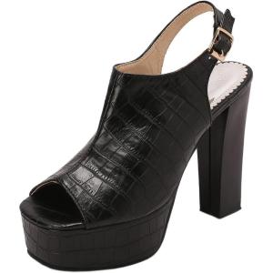 imageSHEMEE Womens Peep Toe Chunky High Heels Platform Sandals Shoes Summer Opentoe Block Heeled Slingback Buckle SandaliasBlack