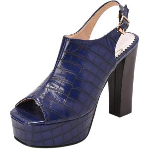 imageSHEMEE Womens Peep Toe Chunky High Heels Platform Sandals Shoes Summer Opentoe Block Heeled Slingback Buckle SandaliasBlue