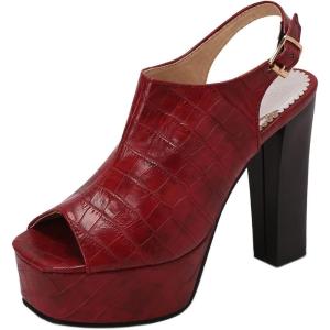 imageSHEMEE Womens Peep Toe Chunky High Heels Platform Sandals Shoes Summer Opentoe Block Heeled Slingback Buckle SandaliasBurgundy