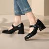 imageSHEMEE Womens Chunky High Heels Mary Janes Leather Pumps Ankle Strap Buckle Block Heeled Dress ShoesBlack