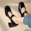 imageSHEMEE Womens Chunky High Heels Mary Janes Leather Pumps Ankle Strap Buckle Block Heeled Dress ShoesBlack