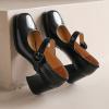 imageSHEMEE Womens Chunky High Heels Mary Janes Leather Pumps Ankle Strap Buckle Block Heeled Dress ShoesBlack