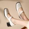 imageSHEMEE Womens Chunky High Heels Mary Janes Leather Pumps Ankle Strap Buckle Block Heeled Dress ShoesWhite