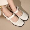 imageSHEMEE Womens Chunky High Heels Mary Janes Leather Pumps Ankle Strap Buckle Block Heeled Dress ShoesWhite