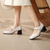 imageSHEMEE Womens Chunky High Heels Mary Janes Leather Pumps Ankle Strap Buckle Block Heeled Dress ShoesWhite
