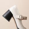 imageSHEMEE Womens Chunky High Heels Mary Janes Leather Pumps Ankle Strap Buckle Block Heeled Dress ShoesWhite