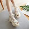 imageSHEMEE Womens Kawaii Sweet Bow Cosplay Dress Shoes Chunky Platform Mid Block Heels Buckle Ankle Strap Mary Jane Pumps1beige