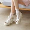 imageSHEMEE Womens Kawaii Sweet Bow Cosplay Dress Shoes Chunky Platform Mid Block Heels Buckle Ankle Strap Mary Jane Pumps1beige