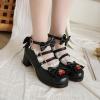 imageSHEMEE Womens Kawaii Sweet Bow Cosplay Dress Shoes Chunky Platform Mid Block Heels Buckle Ankle Strap Mary Jane Pumps1black