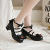 imageSHEMEE Womens Kawaii Sweet Bow Cosplay Dress Shoes Chunky Platform Mid Block Heels Buckle Ankle Strap Mary Jane Pumps1black