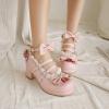 imageSHEMEE Womens Kawaii Sweet Bow Cosplay Dress Shoes Chunky Platform Mid Block Heels Buckle Ankle Strap Mary Jane Pumps1pink
